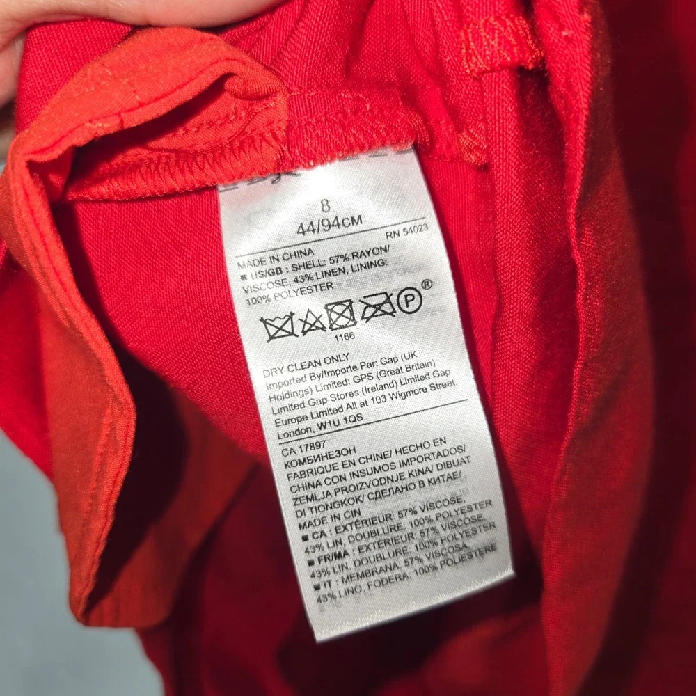 Banana‎ Republic Red Linen Blend Short Sleeve V-Back Romper Size 8 Ptp:19